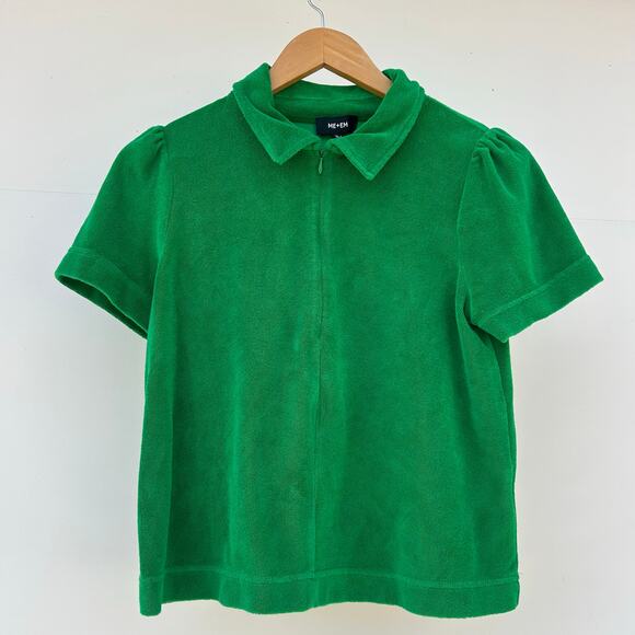 ME+EM 3 Piece Set Toweling Wide Leg Cropped Green Sweatpants Tank Polo 4 Cotton - Picture 5 of 15